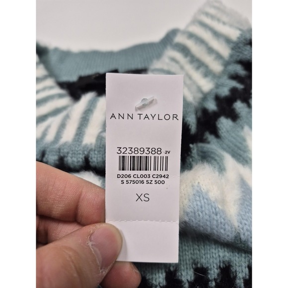 Ann Taylor Sweater Womens XS Green Fair Isle Mock Neck Raglan Pullover - Picture 4 of 12